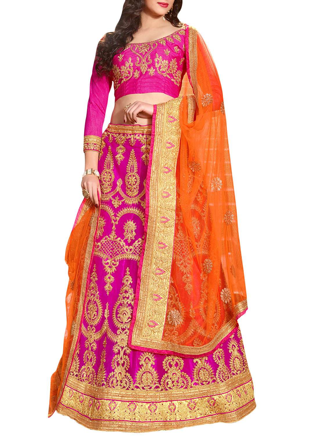 pink silk flared lehenga