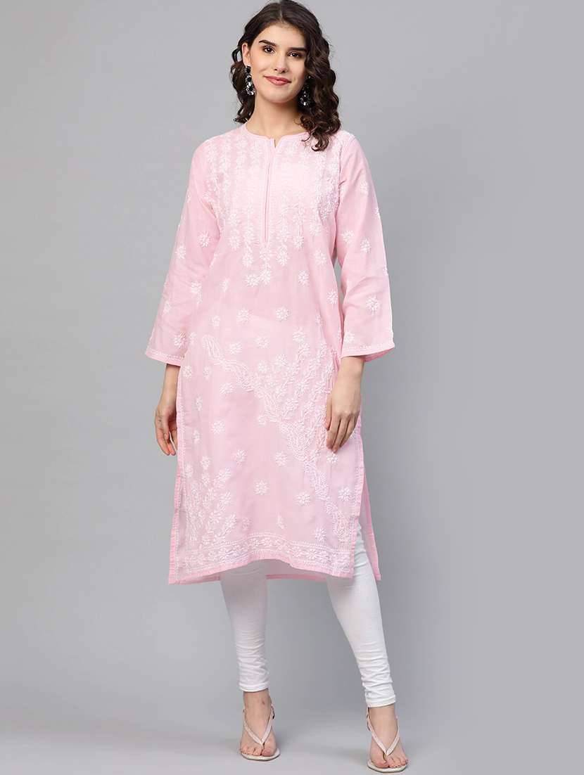pink lucknowi chikankari straight kurta