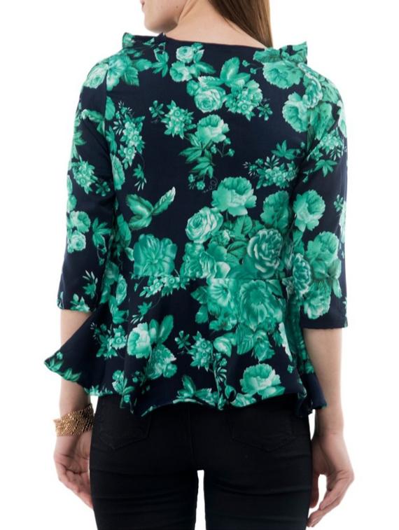 green printed crepe ruffle top - 14930585 - Standard Image - 2