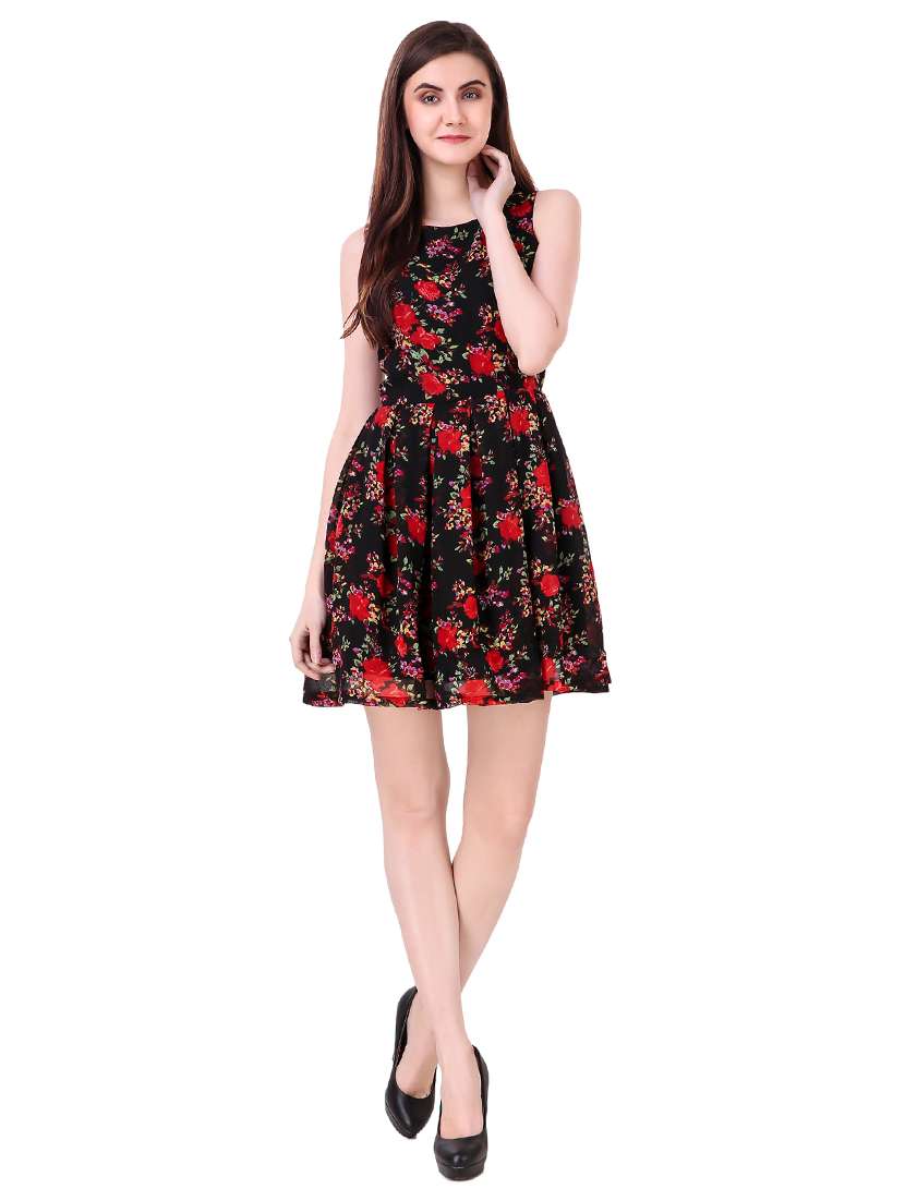 black floral fit & flare dress