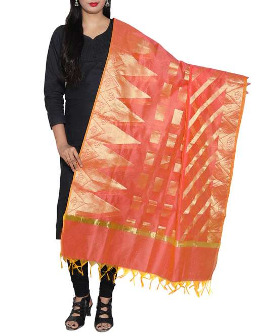 peach chanderi dupatta - 14935000 -  Standard Image - 0