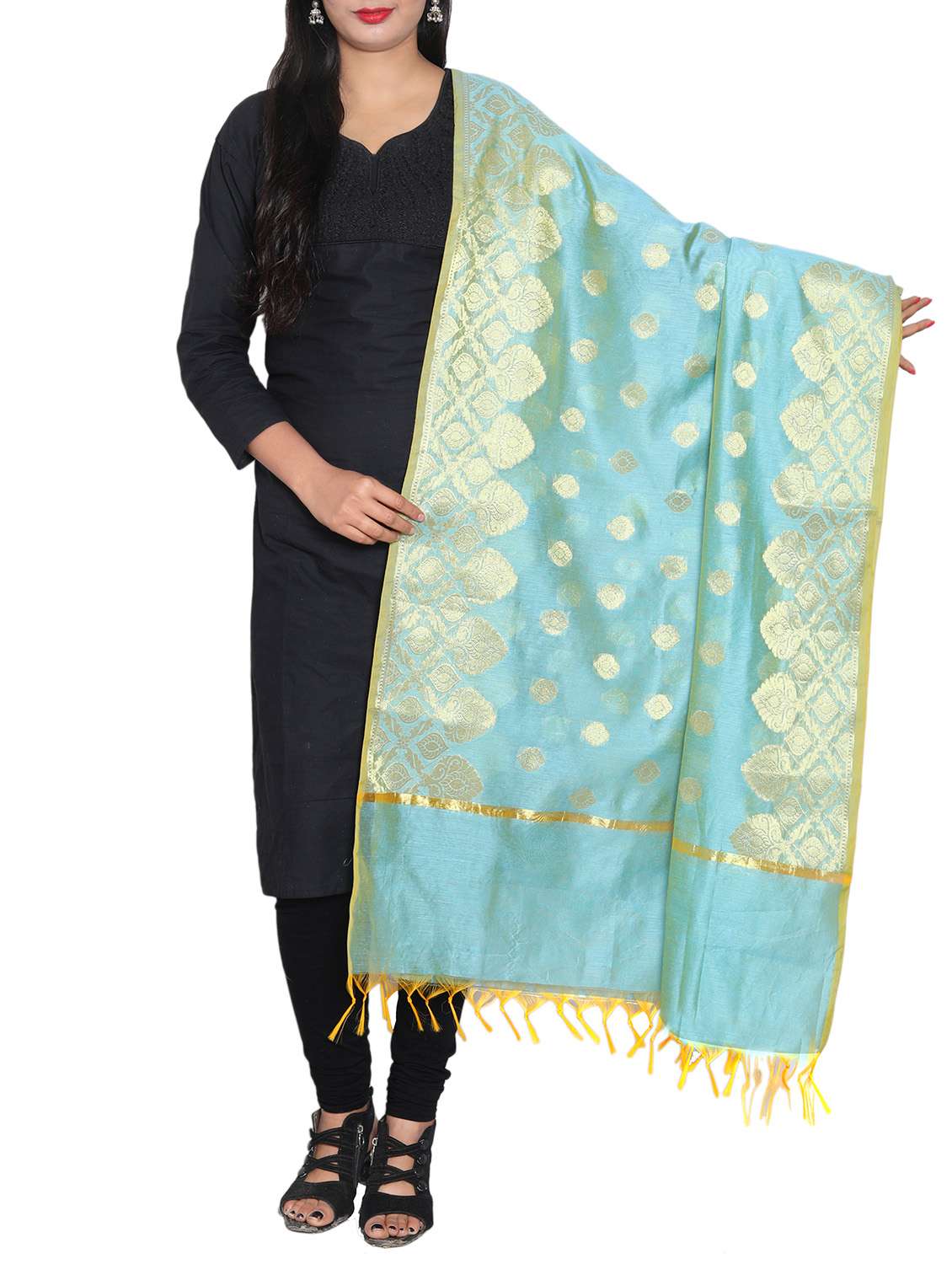 sku blue chanderi dupatta - 14935007 -  Zoom Image - 0
