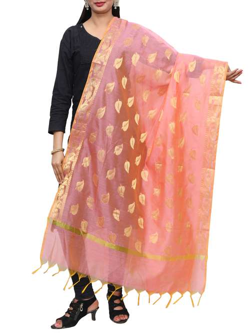 peach self designed chanderi dupatta - 14935010 -  Standard Image - 0