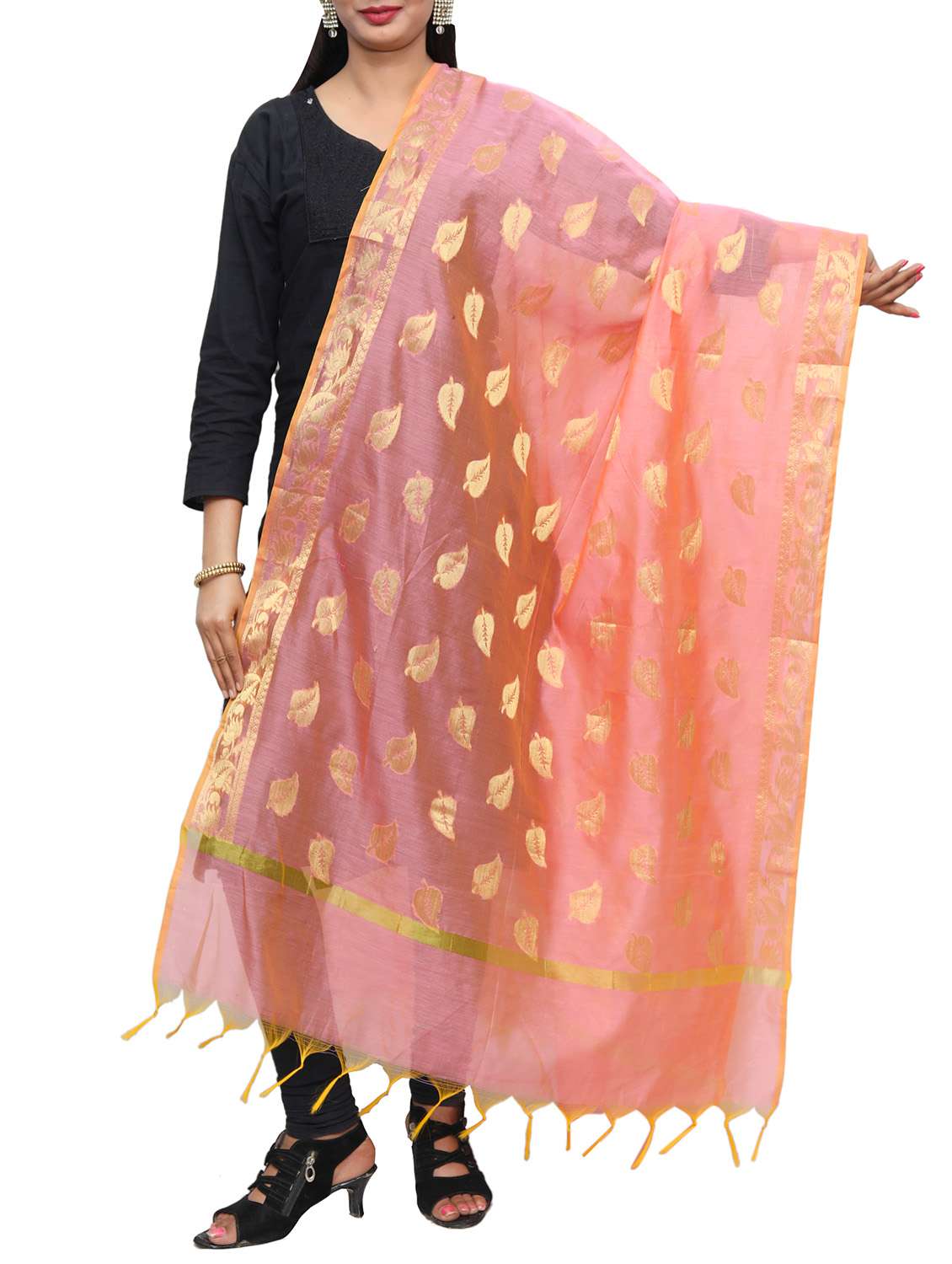 peach self designed chanderi dupatta