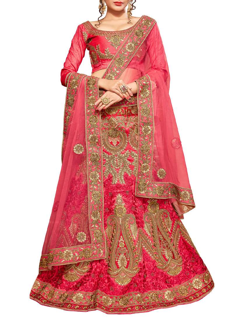 pink silk panelled lehenga