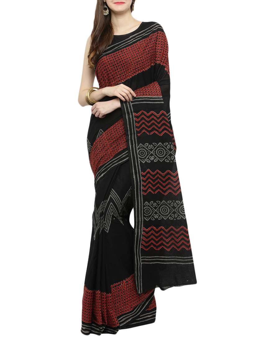 chevron block printed saree with blouse