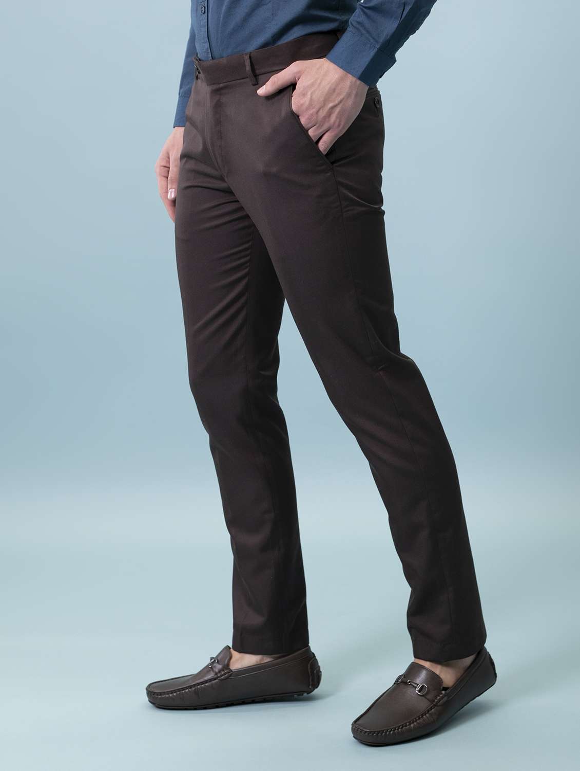 Maroon Solid Flat Front Formal Trouser