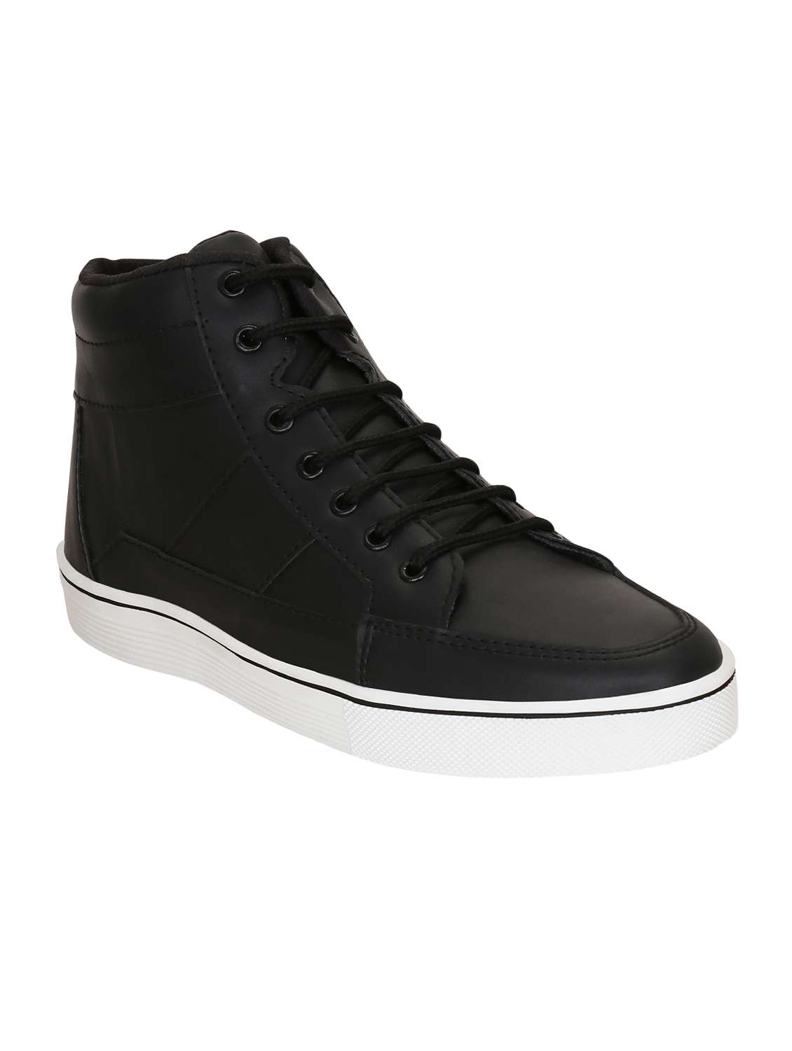 black leatherette lace up sneaker