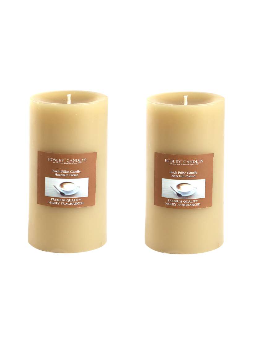 set of 2 hazelnut creme 6 inch pillar candles
