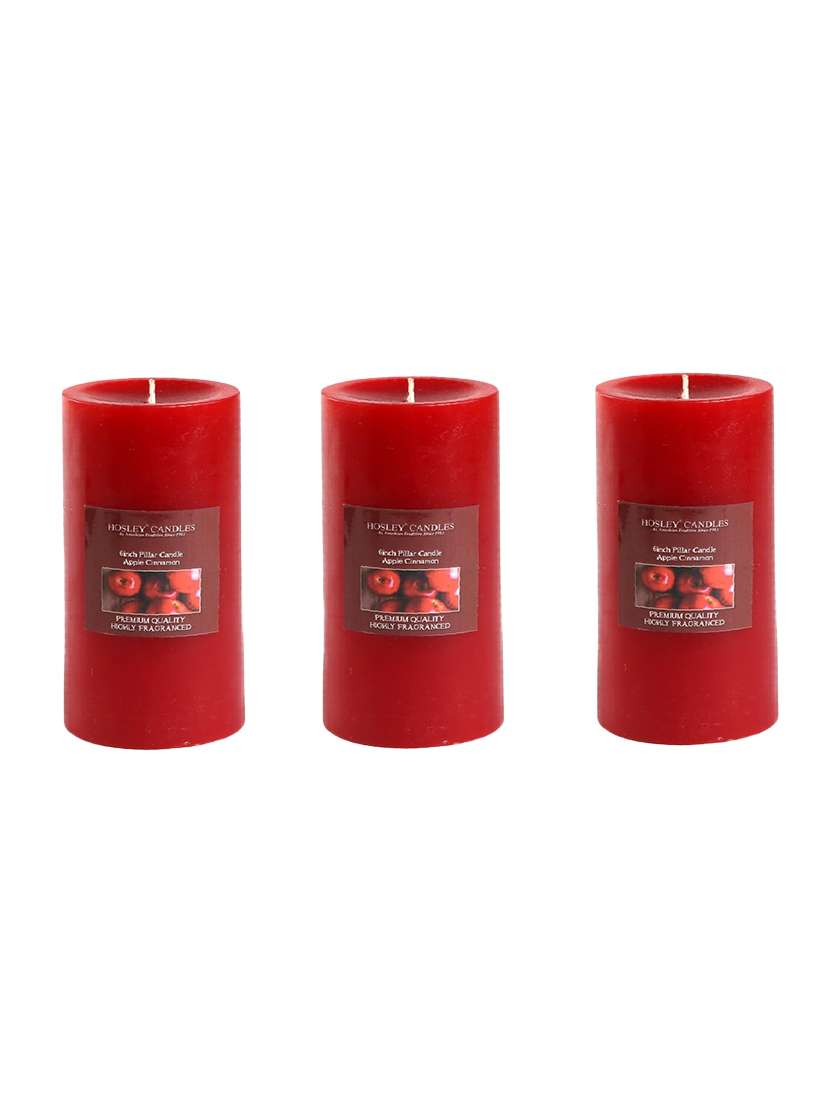 set of 3 apple cinnamon 6 inch pillar candles