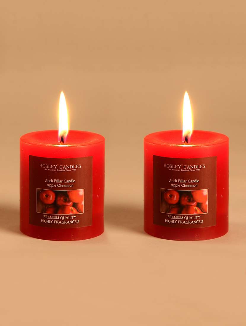 set of 2 apple cinnamon 3 inch pillar candles