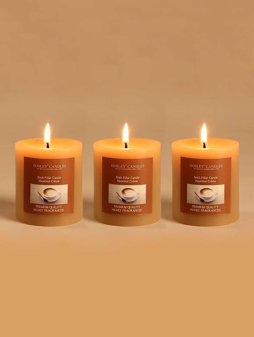set of 3 hazelnut creme 3 inch pillar candles