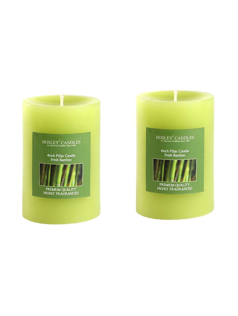 set of 2 fresh bamboo 4 inch pillar candles