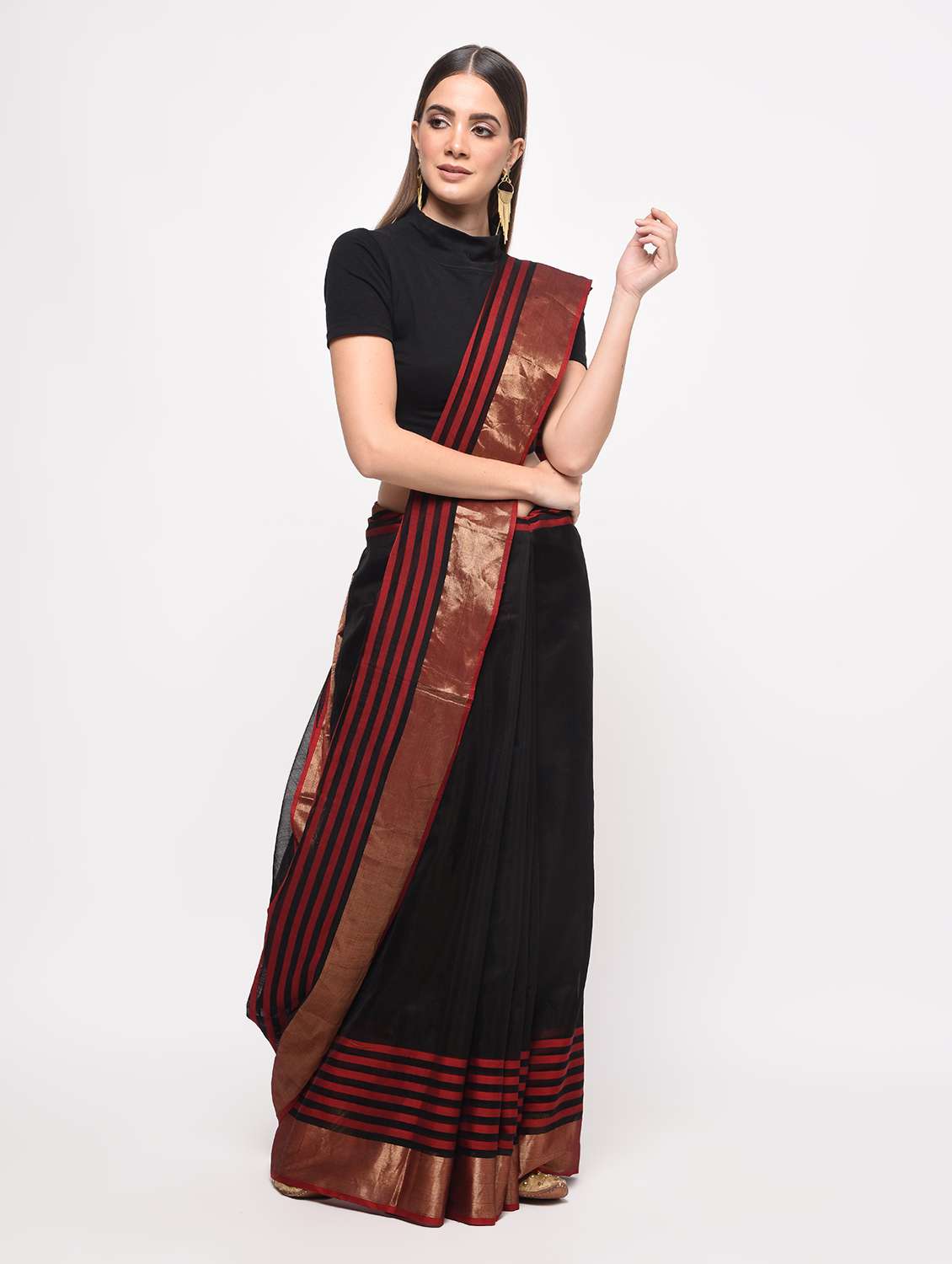 fuchsia designs black handloom saree with blouse