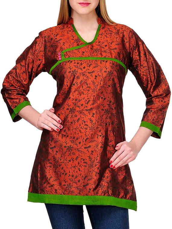 fuchsia designs brown silk straight kurta