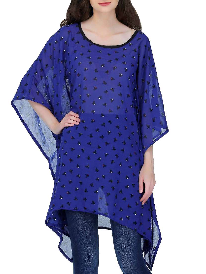 blue printed georgette kaftan
