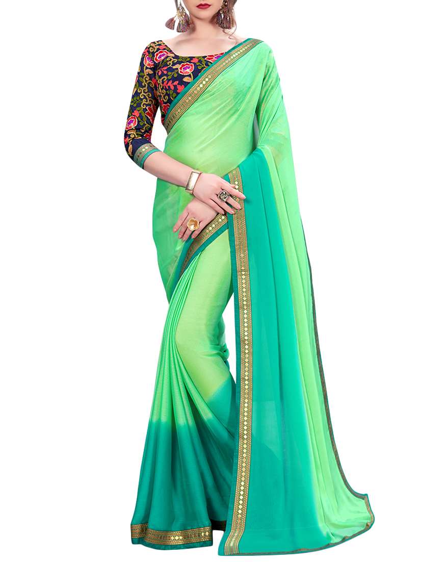 green silk blend ombre saree with blouse