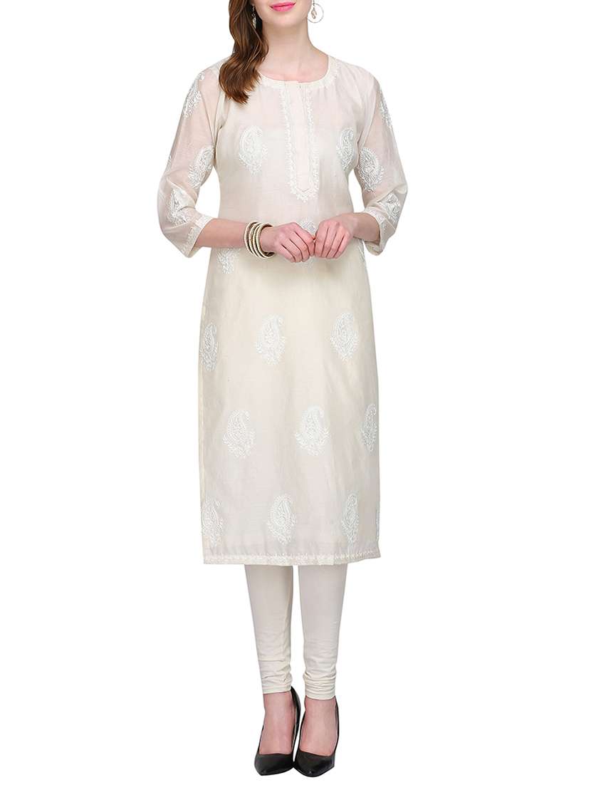 Kaanchie Nanggia White Chanderi Long Kurta