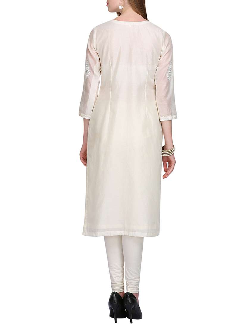 Kaanchie Nanggia White Chanderi Long Kurta