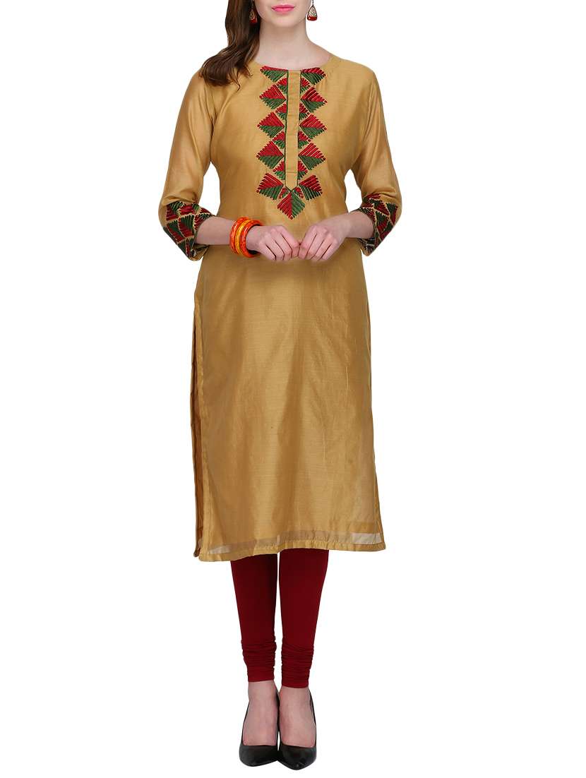 kaanchie nanggia beige cotton blend long kurta