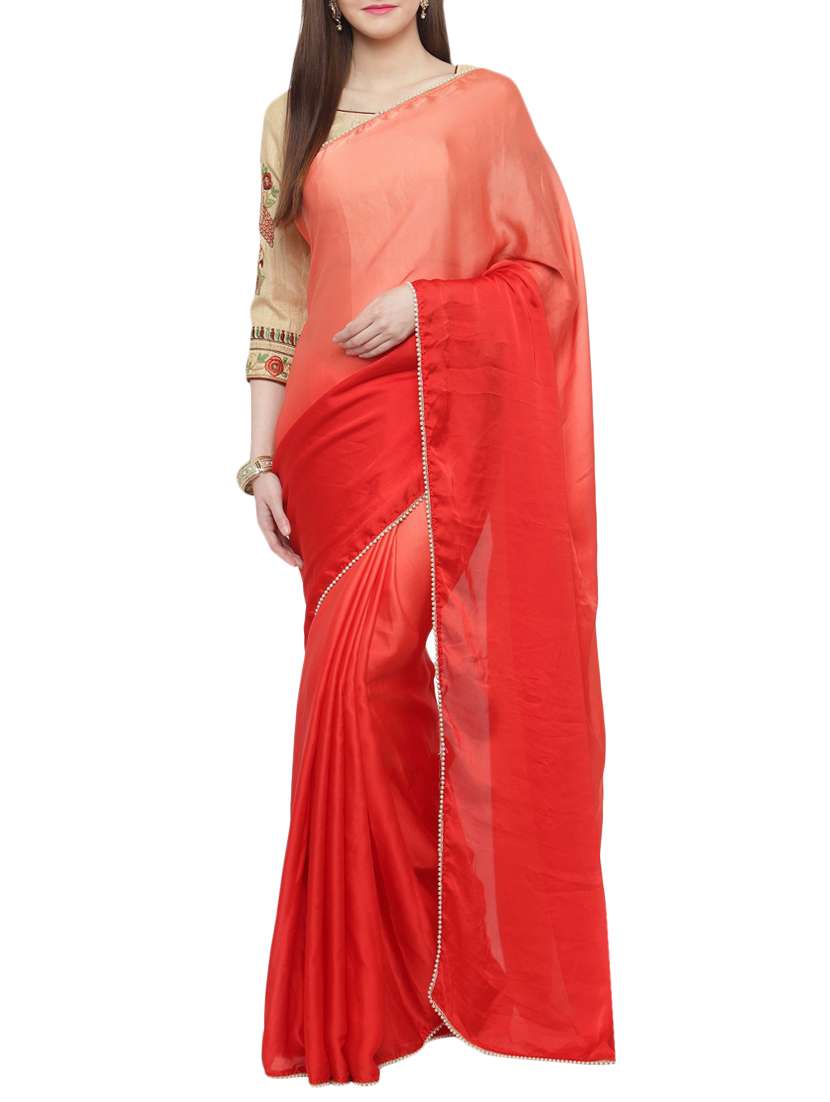 women's ombre red colored saree with blouse