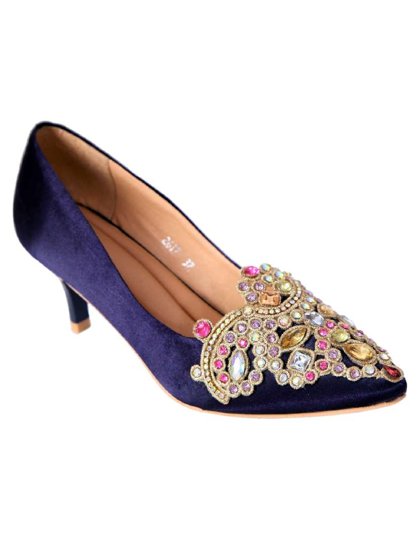 navy satin slip on pumps