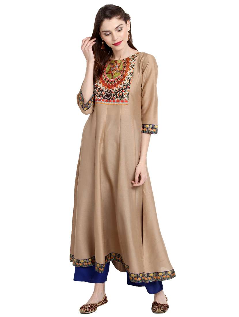 beige silk anarkali kurta