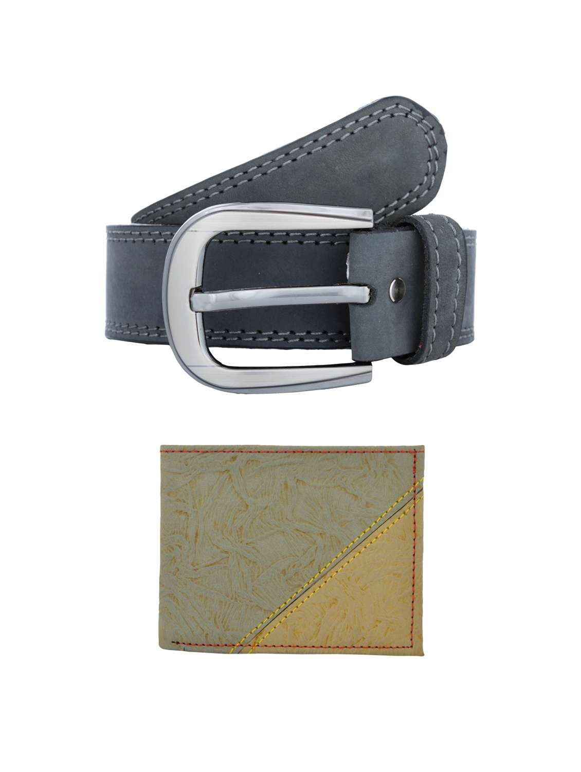 grey leather belt with wallet
