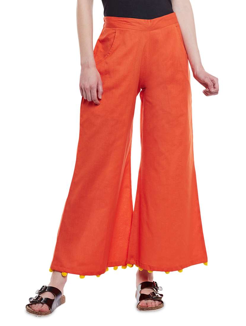 orange solid cotton palazzo