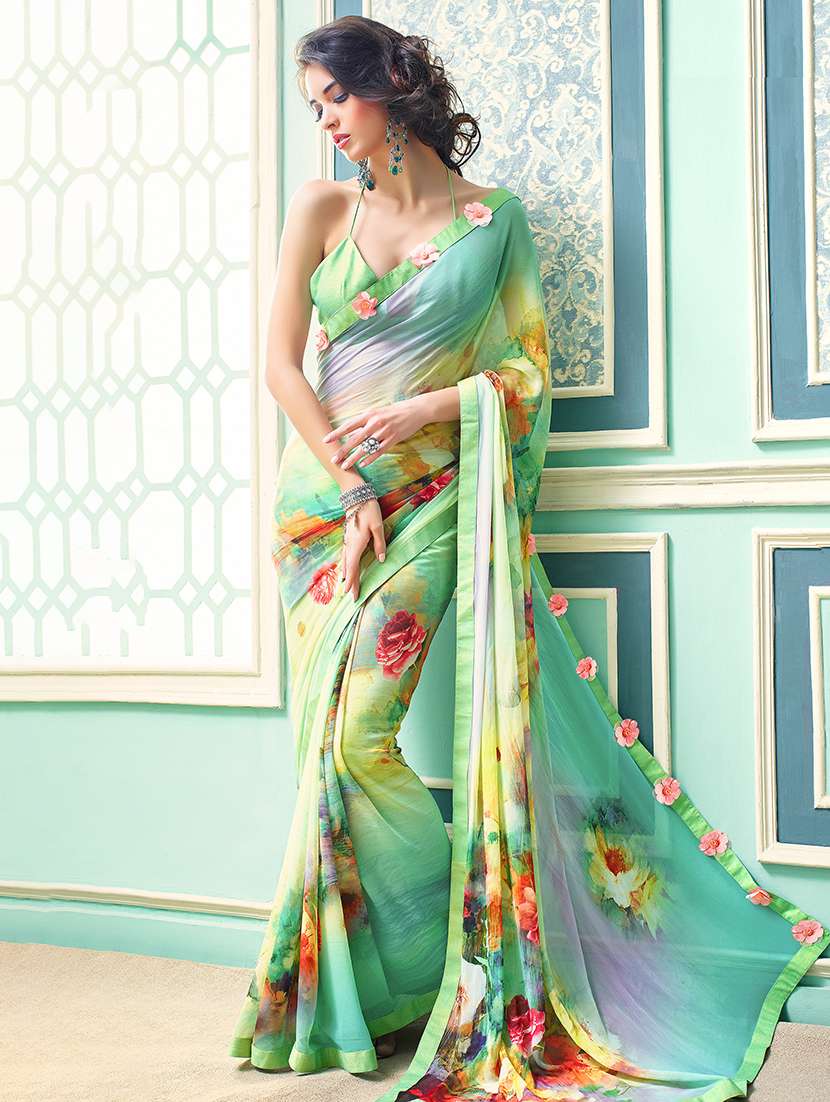 floral printed saree with blouse
