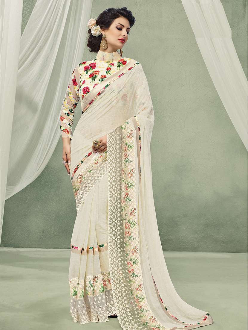 solid bordered saree with blouse