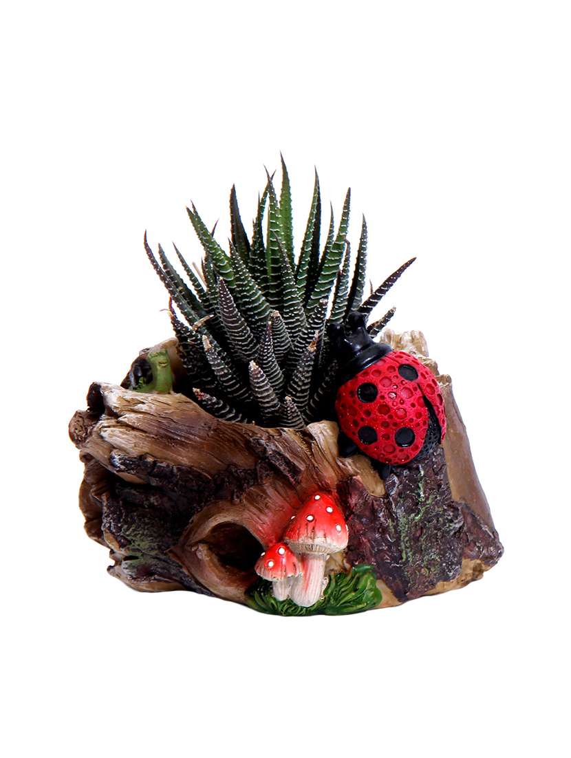 tree stem style planter pot with bug motif