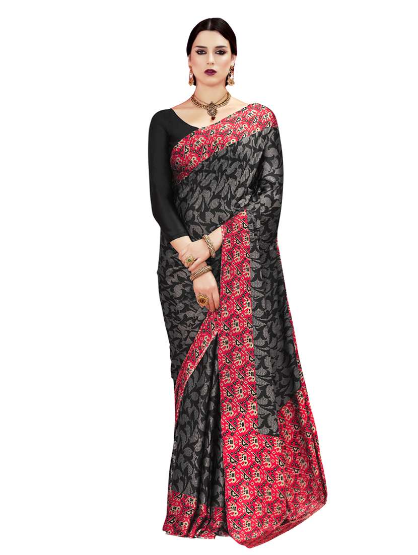 black silk printed saree with blouse