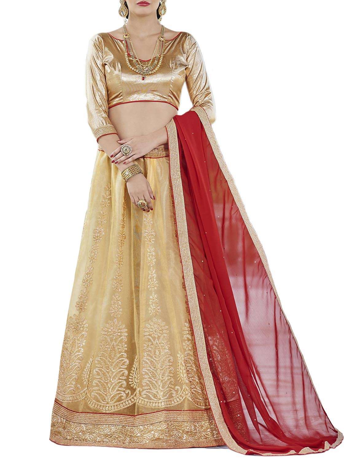 beige net aline lehenga