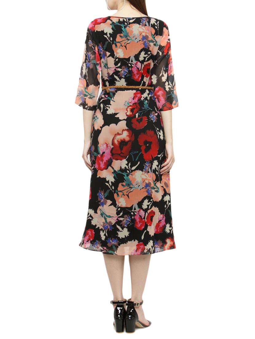 black floral a-line dress - 14966354 - Standard Image - 2