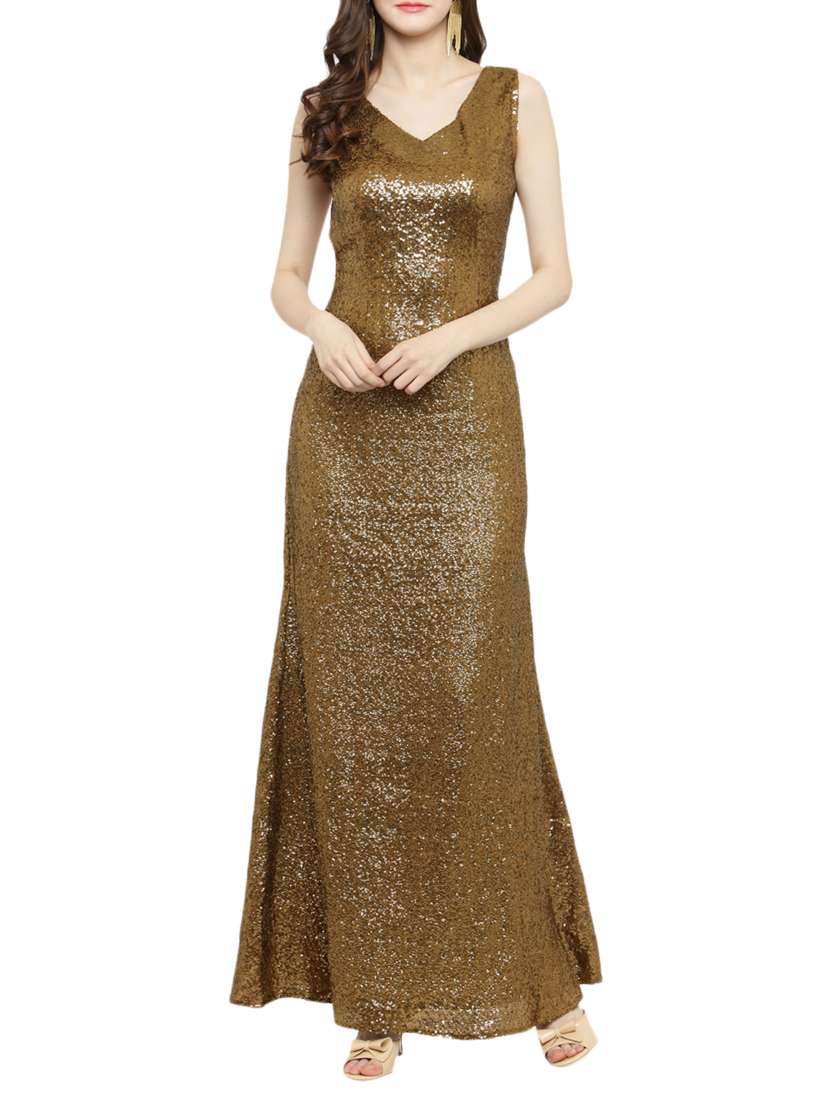 v-neck sequined gown dress
