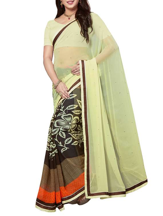 yellow chiffon half & half saree with blouse