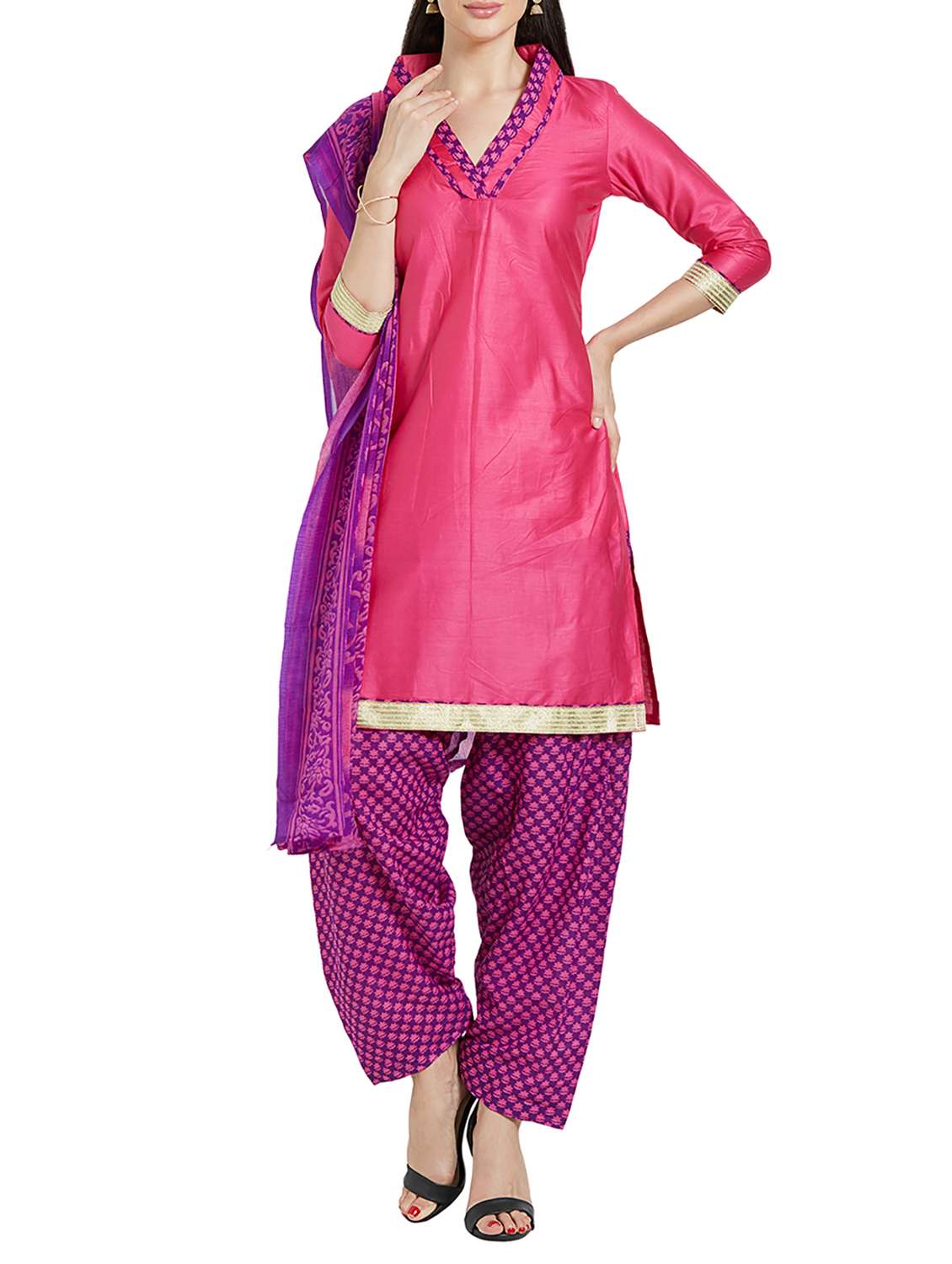 pink cotton patiyala suits unstitched suit