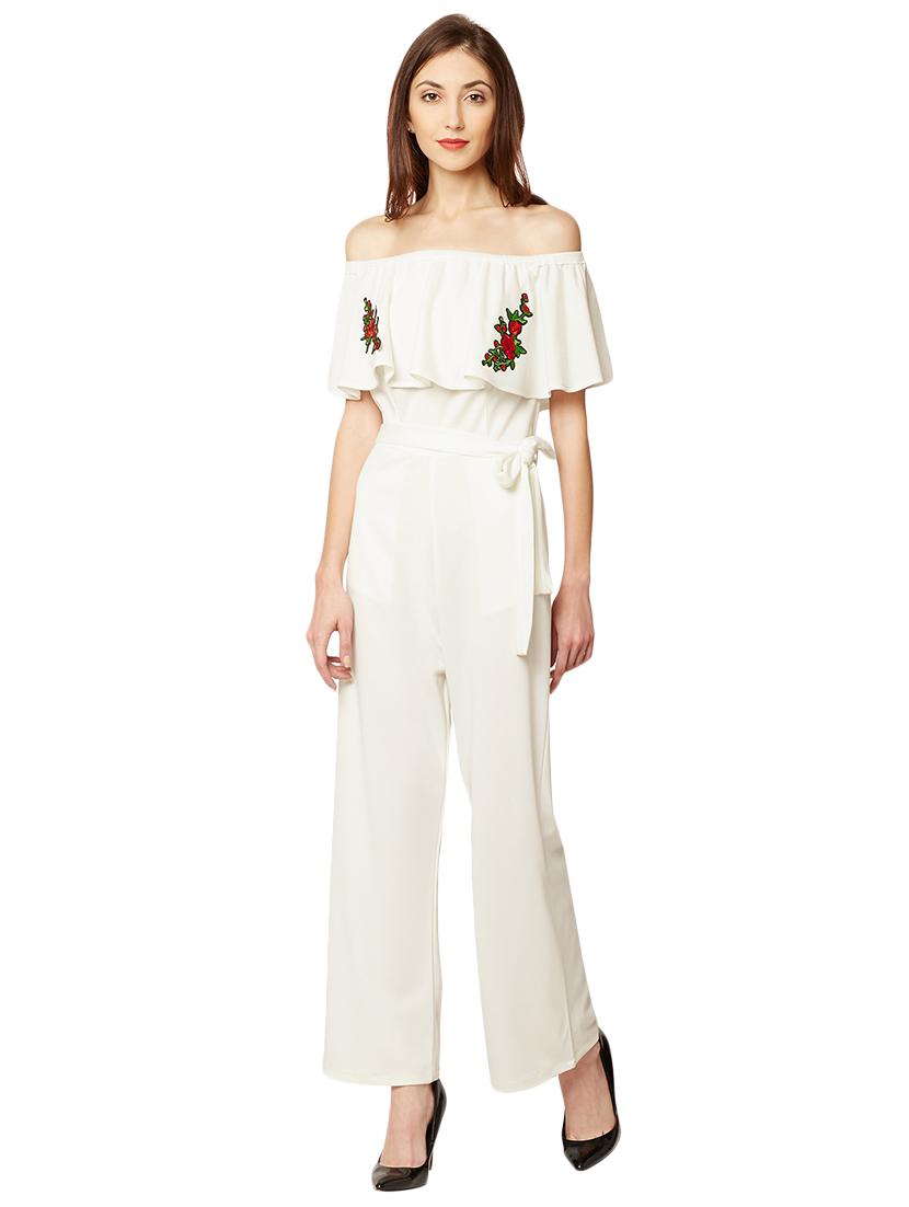 off shoulder embroidered jumpsuit