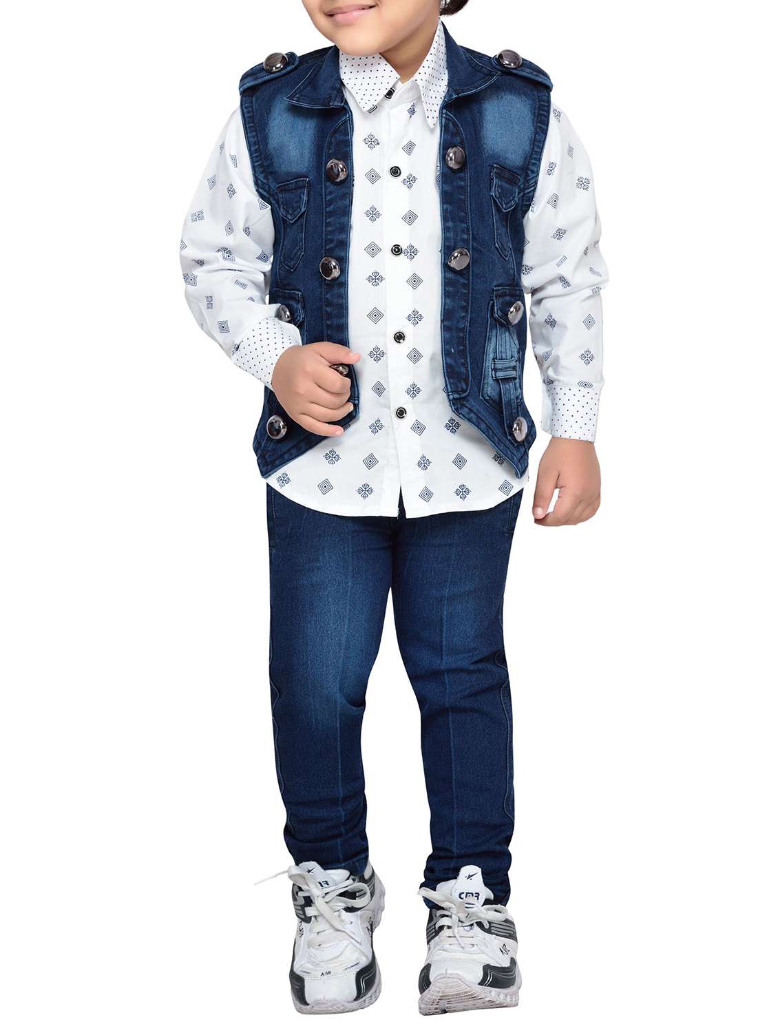 blue shirt & jeans set with jacket