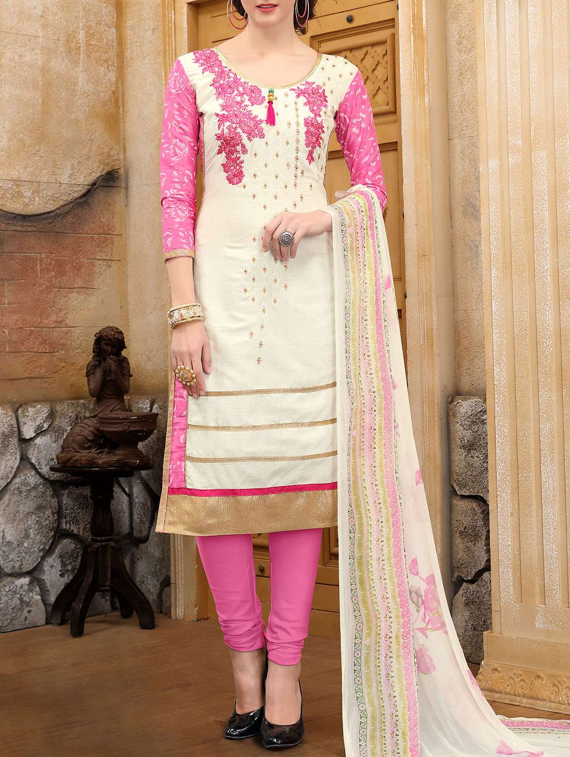 embroidered unstitched churidaar suit