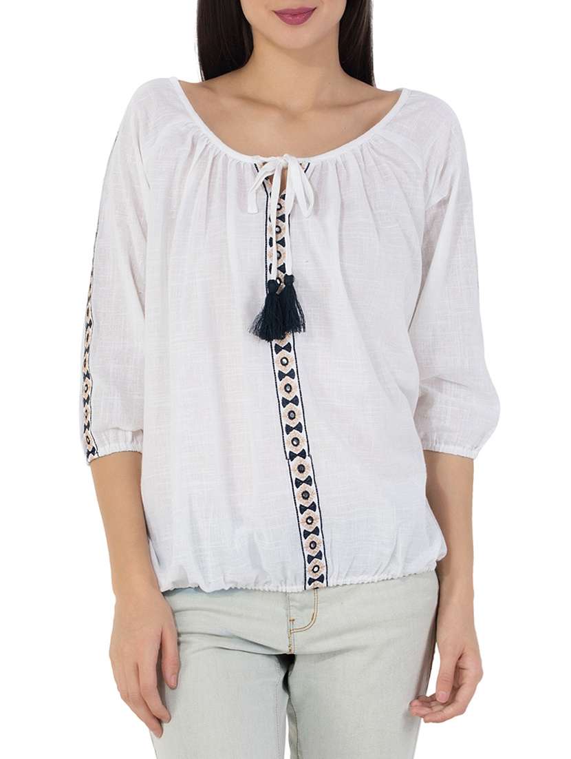 women's straight tie-up neck top