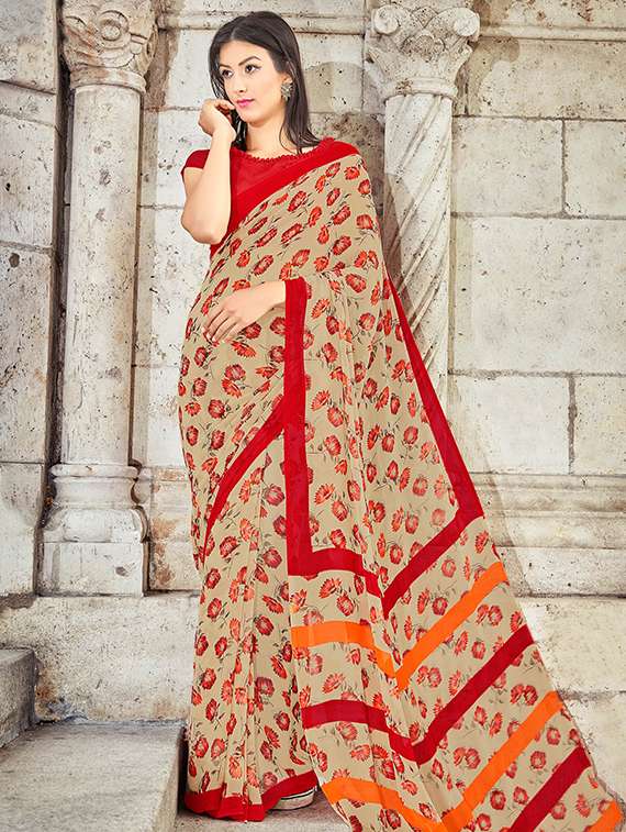 beige georgette printed saree