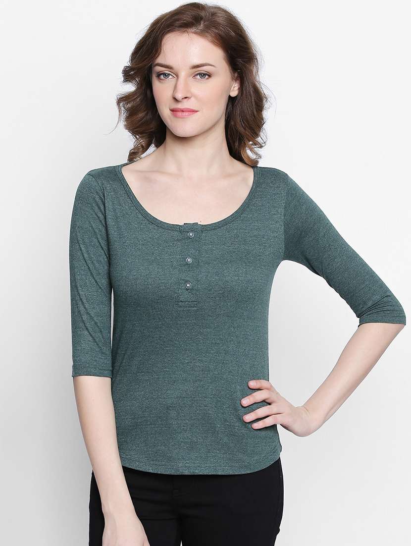 grey solid henley cotton tee