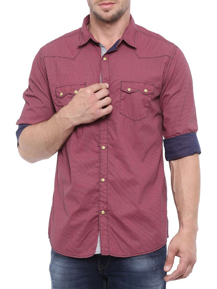 dark pink cotton casual shirt