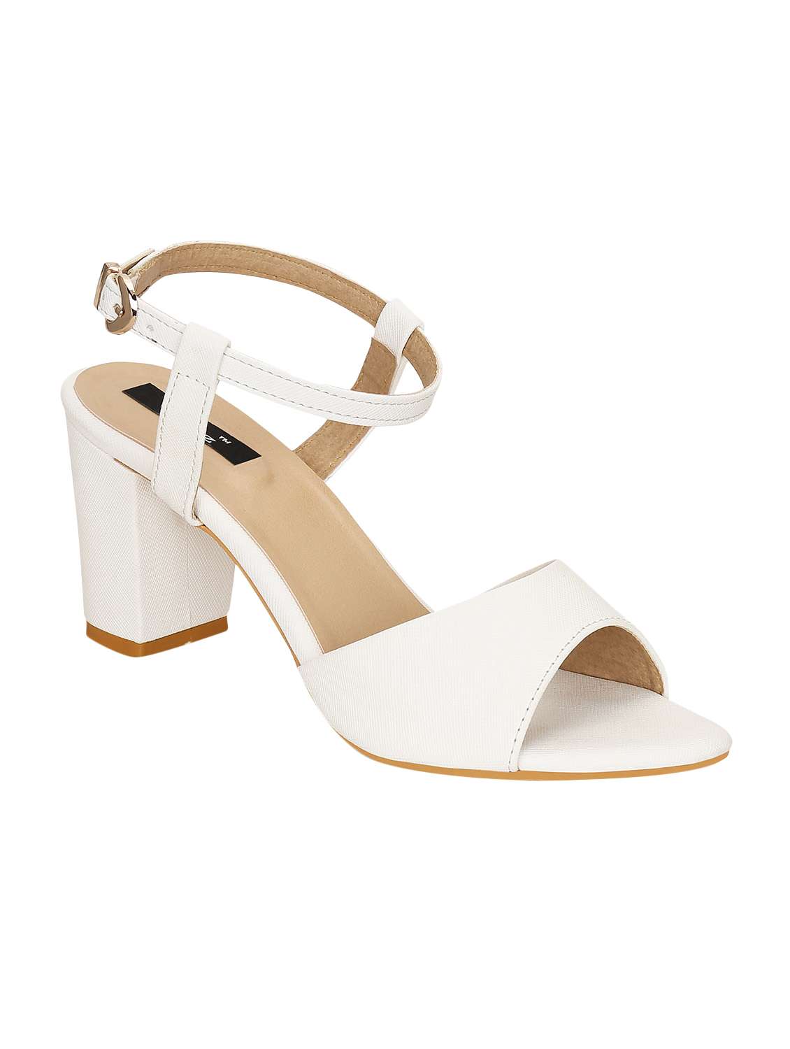 white faux leather ankle strap sandals