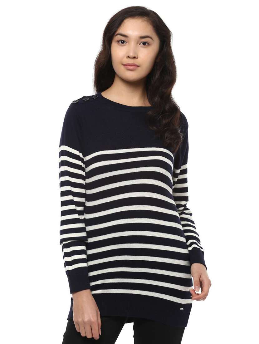 navy blue striped pullover
