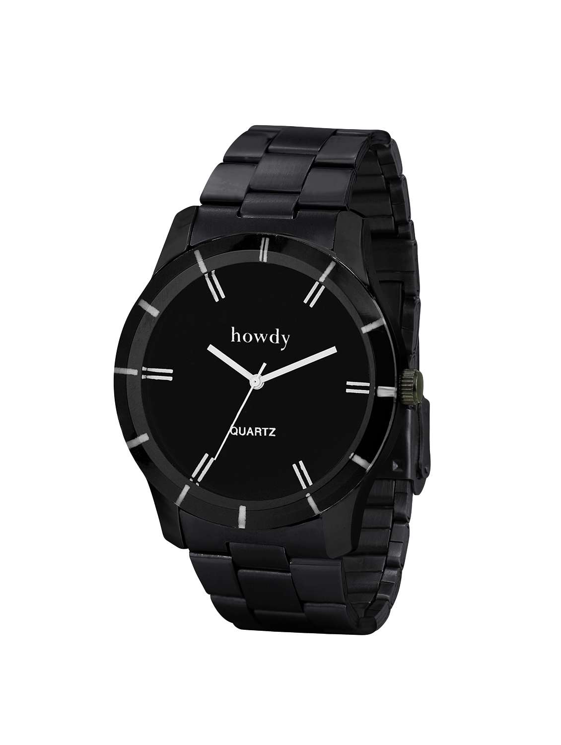 howdy Black Dial Watch With Stainless Steel Strap