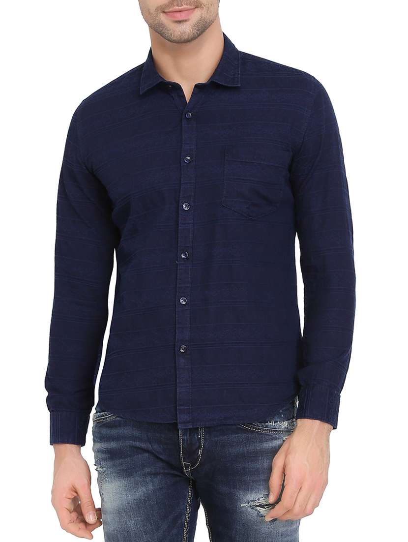 navy blue cotton casual shirt
