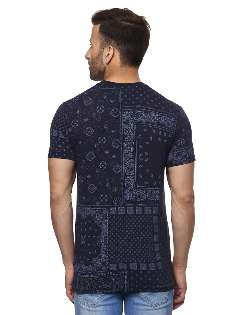 navy blue cotton all over print tshirt - 14997317 - Standard Image - 2
